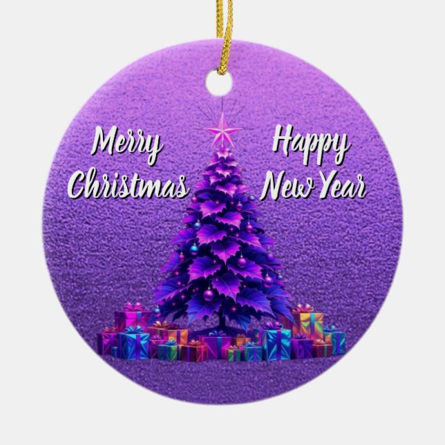 Ornamento De Cerâmica Árvore de Natal Roxa (Frente)