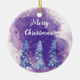 Ornamento De Cerâmica Árvore de Natal Roxa Flocos de Neve Dourados