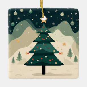 Ornamento De Cerâmica Árvore de Natal Simples em Paisagem de Montanha Ne