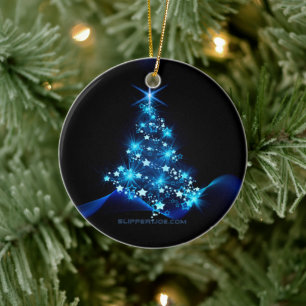 Ornamento De Cerâmica Árvore de Natal SlipperyJoe estrelas luzes cintila