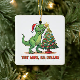 Ornamento De Cerâmica Árvore de Natal T-Rex Sonhos Grandes Braços Pequen