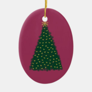 Ornamento De Cerâmica Árvore de Natal Verde, Cavalos Correntes Dourados,