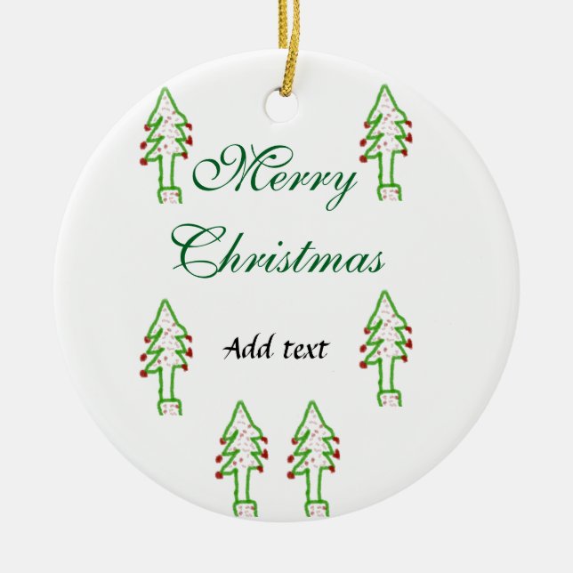 Ornamento De Cerâmica Árvore de Natal verde cereja vermelha alegria Nata (Frente)