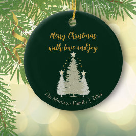 Ornamento De Cerâmica Árvore de Natal verde e Dourada e estrelas