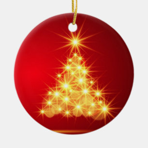 Ornamento De Cerâmica Árvore de Natal Vermelha e Dourada
