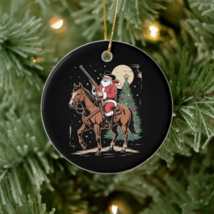 Ornamento De Cerâmica Árvore de Natal Vintage Santa Cowboy Amante de Cow
