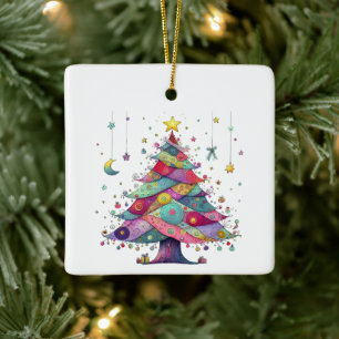 Ornamento De Cerâmica Árvore de Natal Whimsical Wacky, Cera Brilhante