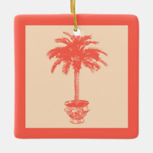 Ornamento De Cerâmica Árvore de Palma Potada - tons de laranja coral