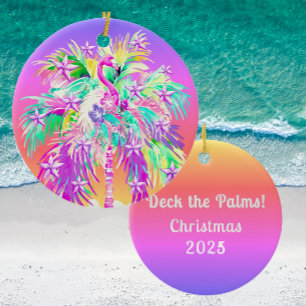 Ornamento De Cerâmica Árvore de Palmeira Tropical Personalizada Flamingo