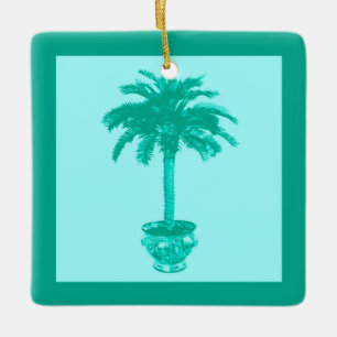 Ornamento De Cerâmica Árvore de palmeiras - turquesa e aqua