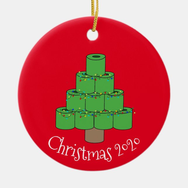 Ornamento De Cerâmica Árvore de Papel de Banheiro de Natal 2020 (Frente)