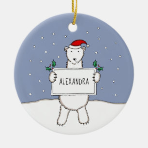 Ornamento De Cerâmica Árvore de Urso Polar de Natal Personalizado