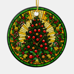 Ornamento De Cerâmica Árvore de Vidro Colorido com Azevinho e Sininhos