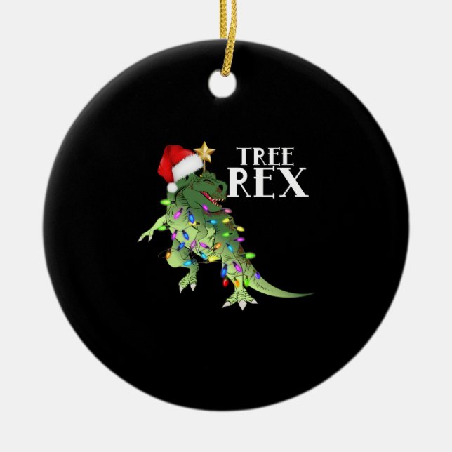 ORNAMENTO DE CERÂMICA ÁRVORE DINOSSAUR FUNNADA REX COM LUZES DE NATAL T- (Frente)