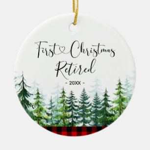 Ornamento De Cerâmica Árvore do pinheiro de Lumberjack aposentada no pri