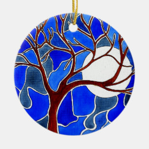 Ornamento De Cerâmica Árvore e lua em canvas - azul