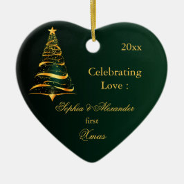 Ornamento De Cerâmica Árvore Elegante de Ouros recém-casados no primeiro