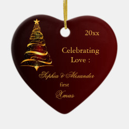 Ornamento De Cerâmica Árvore Elegante de Ouros recém-casados no primeiro