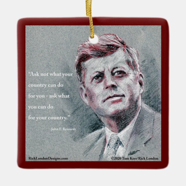Ornamento De Cerâmica Árvore JFK & Quote (Frente)