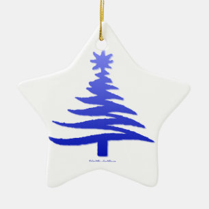 Ornamento De Cerâmica Árvore Natal Estêncil Cobalto Azul