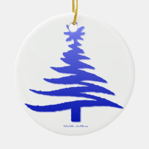 Ornamento De Cerâmica Árvore Natal Estêncil Cobalto Azul