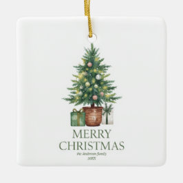 Ornamento De Cerâmica Árvore Natal Rustic Watercolor Não Foto