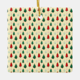 Ornamento De Cerâmica Árvore natalícia com padrão superior estrelado sem