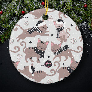 Ornamento De Cerâmica Árvore natalícia de gato festivo bonito