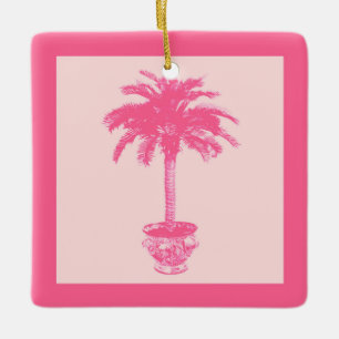 Ornamento De Cerâmica Árvore Palm Potada - tons de coral rosa