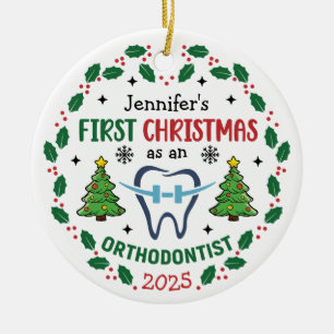 Ornamento De Cerâmica Árvore Personalizada Ortodontista Primeiro Natal