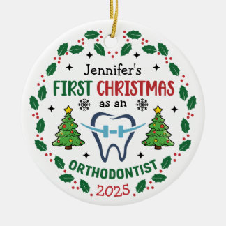 Ornamento De Cerâmica Árvore Personalizada Ortodontista Primeiro Natal
