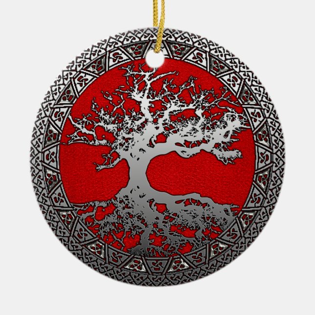 Ornamento De Cerâmica Árvore Silver da Vida (Frente)