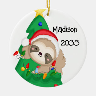 Ornamento De Cerâmica Árvore Sloth de Natal Personalizada