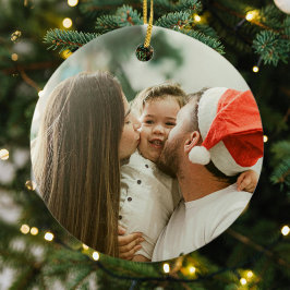 Ornamento De Cerâmica Árvore verde de Feliz de Beijo da Família Infantil