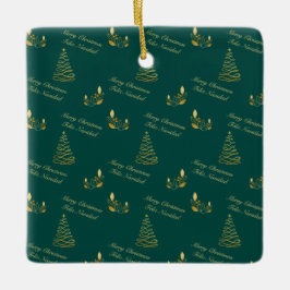 Ornamento De Cerâmica Árvore Verde e Ouro Bilíngue