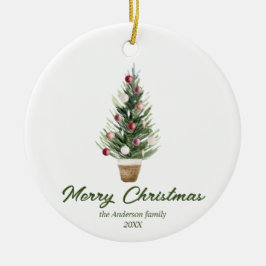 Ornamento De Cerâmica Árvore Vermelha de Aquarela Feliz Natal