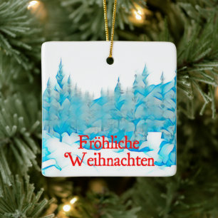 Ornamento De Cerâmica Árvores Azuis de Neve - Fröhliche Weihnachten