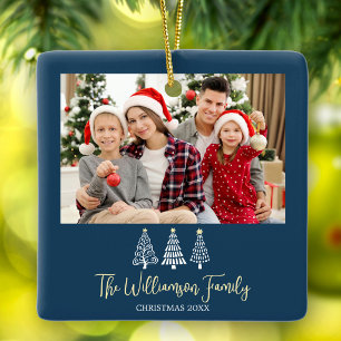 Ornamento De Cerâmica Árvores de Fotos de Família no Natal em Letra Capr