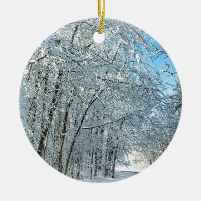 Ornamento De Cerâmica Árvores de inverno de neve (Frente)
