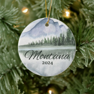 Ornamento De Cerâmica Árvores de lagoas Aquáticas de Montana Personaliza
