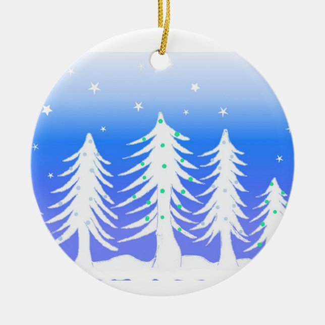 Ornamento De Cerâmica Árvores de Natal Brancas Geadas (Frente)