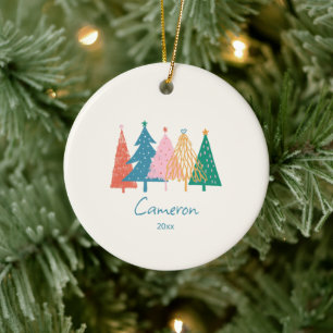 Ornamento De Cerâmica Árvores de Natal Caprichosas Nome Personalizado Fa