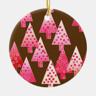 Ornamento De Cerâmica Árvores de Natal de flores modernas - coral e marr