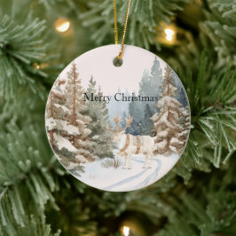 Ornamento De Cerâmica Árvores de Natal de veado com listras brancas crem