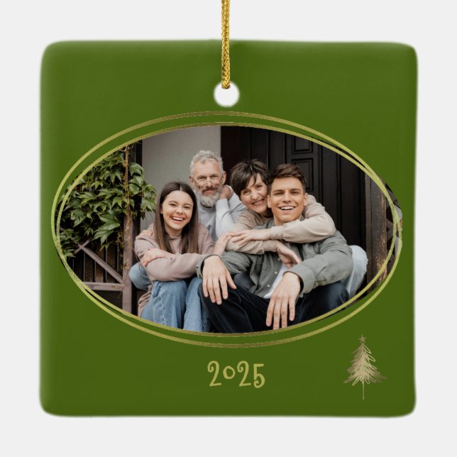 Ornamento De Cerâmica Árvores de Natal Dill Verde Rosa e Dourado  (Verso)