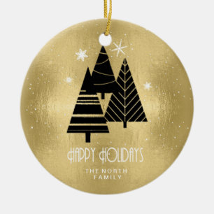 Ornamento De Cerâmica Árvores de Natal e Flocos de Neve Dourados ID863