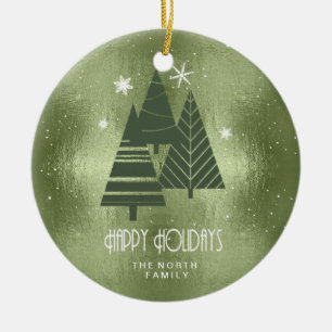 Ornamento De Cerâmica Árvores de Natal e Flocos de Neve, ID863 Verde
