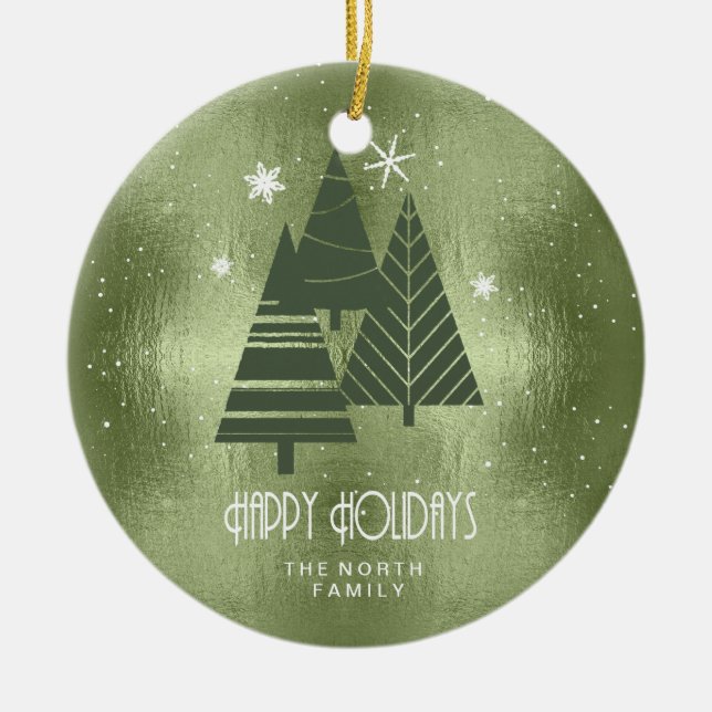 Ornamento De Cerâmica Árvores de Natal e Flocos de Neve, ID863 Verde (Frente)