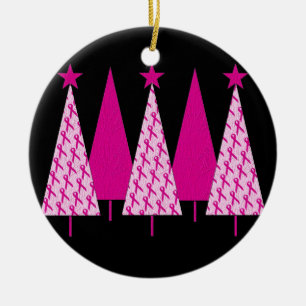 Ornamento De Cerâmica Árvores de Natal - fita cor-de-rosa do cancro da