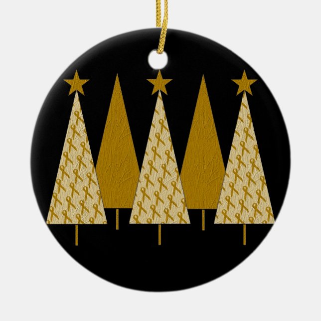 Ornamento De Cerâmica Árvores de Natal - fita Dourado (Frente)